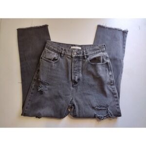 Pacsun High Rise Straight Leg Gray Distressed Ripped‎ Frayed Hem Jeans Women's